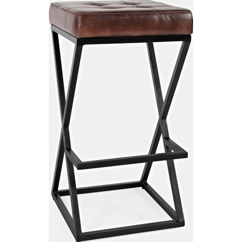 Brooks Accent Stool in Distressed Dark Sienna Leather